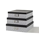 SLPR Decorative Storage Cardboard Boxes with Metal Plate (Set of 3, Black and White Ornament) | Nesting Gift Boxes with Lid for Keepsake Toys Photos Memories Closet Nursery Office Bedroom Decoration