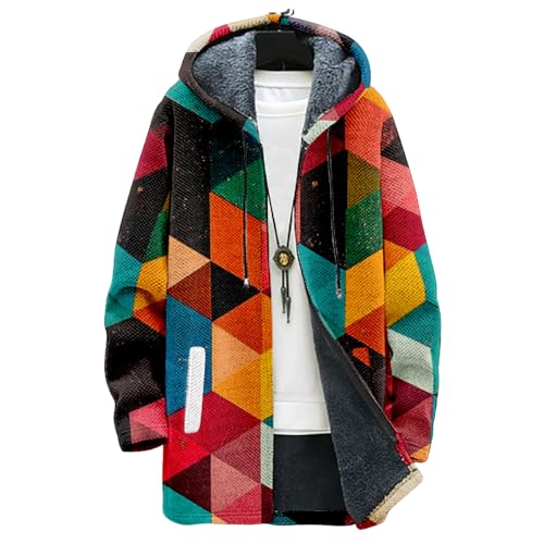 Mens Long Cardigan Hoodies Color Block Hooded Jacket Horse Print Open front Sweater Hoodie with Pockets Coat