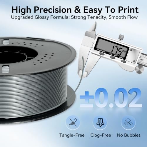 Image of Kingroon Silk PLA 3D Printer Filament, Dimensional Accuracy + /- 0.03 mm, 1 kg Spool(2.2lbs), PLA Shiny Filament 1.75 mm (Silver)