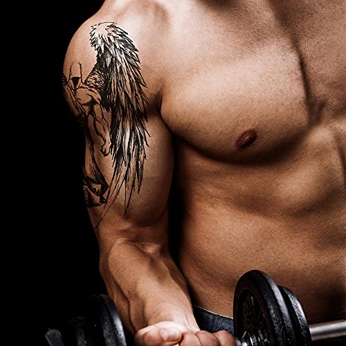 Black Large Temporary Tattoos For Men Waterproof Realistic Half Sleeve Cross Knight Warrior Fake Tattoos That Look Real And Last Long Stickers Women Body Art Removable (Pattern 1) #TOP4