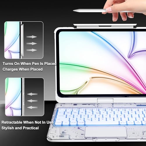 Funda de teclado transparente para iPad Pro 11 M4/M5 con soporte giratorio 7