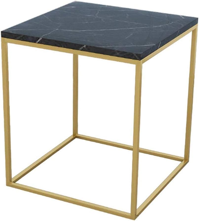 ホワイトマーブルプリントエンドテーブル/サイドテーブル/ナイトスタンド、リビングルーム、ベッドルーム用メタルeボックス付きアップグレ