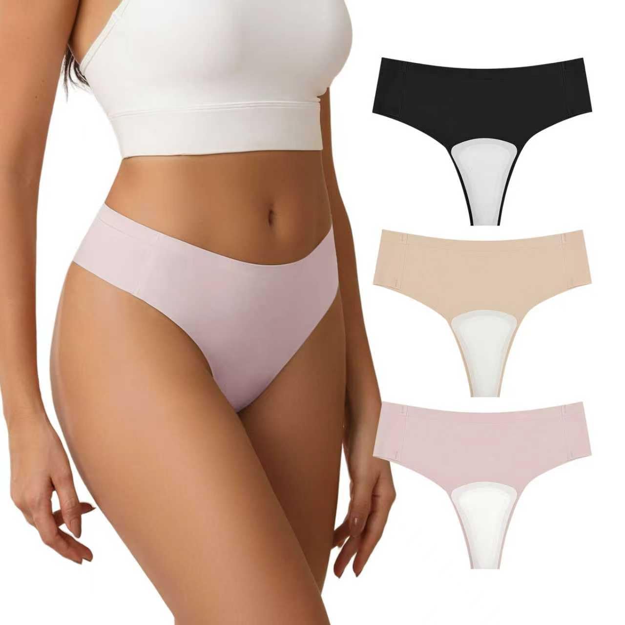 Wezest Camel Toe Cover Thong/Camel Toe Concealer Underwear/CamelToe Hider Built in Latex Cover to Hide Feminine Lines, Black+beige+pink, One size