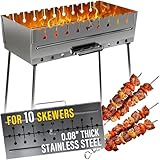 Stainless Steel Charcoal Grill for 10 Skewers – Portable BBQ 20.87"×9.45"×20.87" – Foldable Kabob Mangal – Durable Rustproof Grill for Picnic & Camping