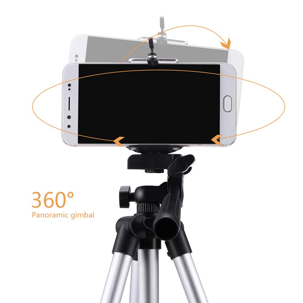 Treppiede da Viaggio per Fotocamera, Tripod di Alluminio Leggero da 50cm, Treppiedi da Viaggio per Cellulare e Fotocamera + Supporto Universale Treppiedi per Smartphone
