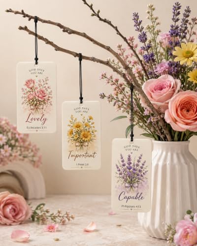Image of Christian Car Air Fresheners 10 Pack, Bible Verse Floral Hanging Cards | 10 floral Christian hanging cards with uplifting Bible verses for cars, rearview mirrors, gifts and everyday encouragement