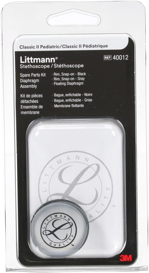 3M Littmann Stethoscope Spare Parts Kit – Classic II Pediatric Diaphragm Assembly, Includes Black & Gray Rim, Floating Diaphragm, 40012