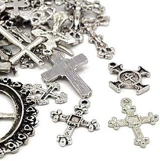 Antique Silver Tibetan Zinc Mixed Cross Charms 5-40mm Pack of 30g