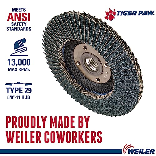 Image of Weiler 51124 4-1 /2 inch Tiger Paw Abrasive Flap Disc, Conical (Ty29), Phenolic Backing, 40Z, 5 /8 inch-11 Unc Nut (Pack of 10)