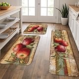 Rustic Fruits Kitchen Mats for Floor, Vintage Fruit Design Soft Mats, Autumn Cushioned Comfort Washable Non Slip Decor Rugs for Kitchen Sinks Laundry Room Bathroom 3pcs
