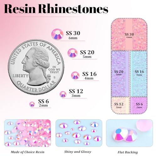 Image of Resin Rhinestones for Crafting with 3Pcs 10ml B7000 Jewelry Glue, 1 Box Light Pink AB Flatback Gems Crystals Diamond for Bedazzling Crafts DIY Nail Art Makeup, Gems for Clothing Tumblers Shoes