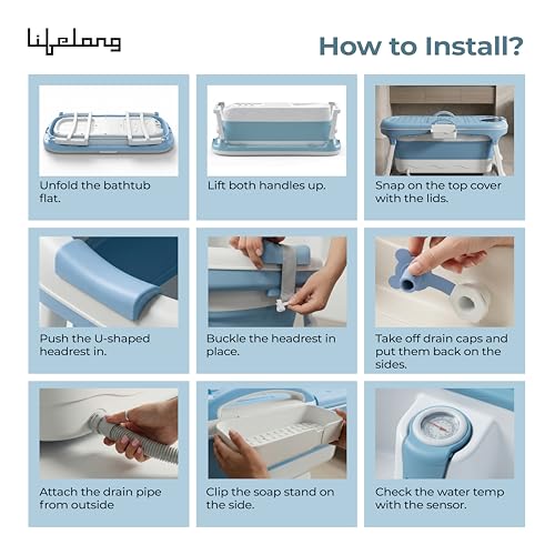 Image of Lifelong Bath Tub for Adults & Kids | Foldable & Large Bathtub for Bathroom with Temperature Meter, Massage Rollers, etc | Ideal for Steam Bath & Spa for Home | Comes with Laptop & iPad Holder