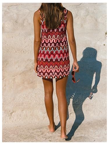 GORGLITTER Women's Color Block Sleeveless Bodycon Mini Dress Crew Neck Boho Summer Casual Going Out Tank Sundresses2