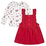 Gerber Baby Girls Toddler 2 Piece Overall Dress Set, Red Holly Berries, 3T