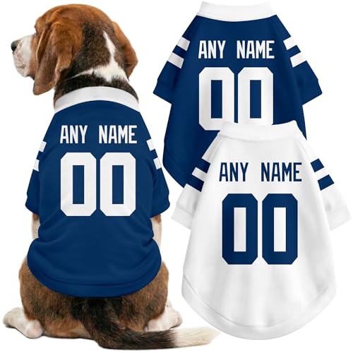 Image of Indianapolis Dog Clothes Jersey Style Personalized Pet T Shirt with Custom Name Number for Small Medium Large Dogs