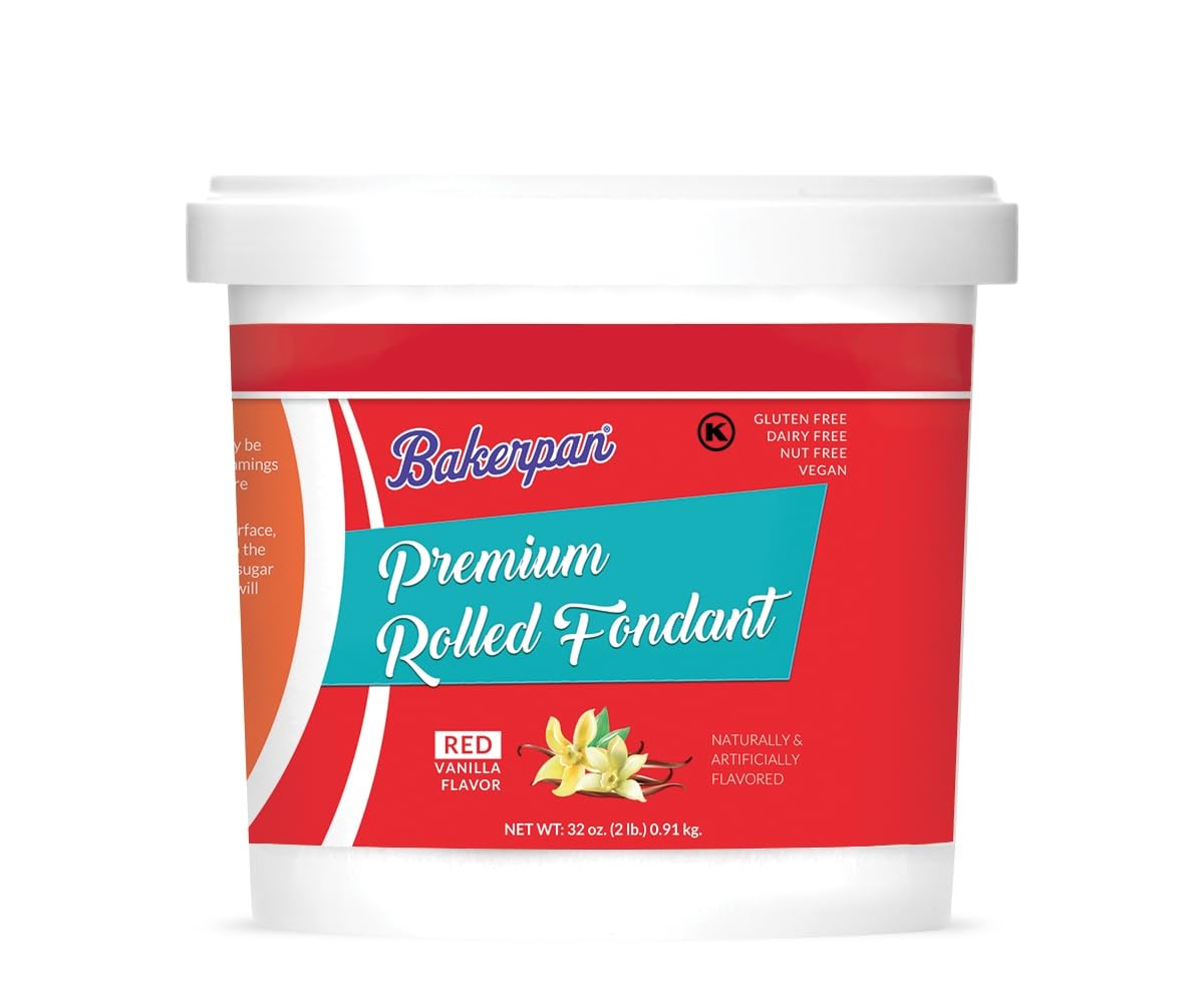 Bakerpan Premium Rolled Red Fondant, Vanilla Flavor - 2 Pounds