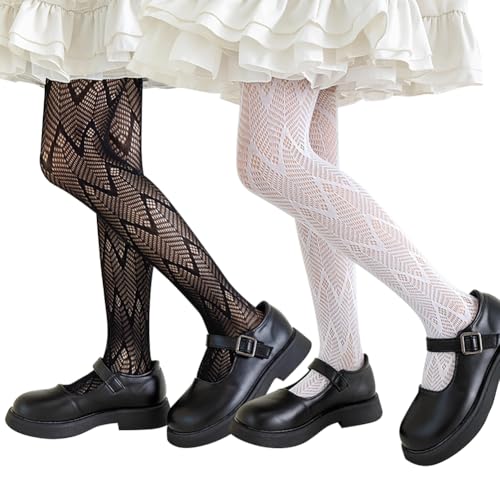 2 Pairs Kids Black Tights Patterned Fishnet Stockings Cute Dance Stockings Long Dress Sheer Tights Toddler Girls Mesh Stockings for Uniform