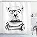 Produktbild ABAKUHAUS Hipster Duschvorhang, Bär in Gläser Fun, Stoffliches Gewebe Badezimmerdekorationsset mit Haken, 175 x 200 cm, Schwarz Weiß