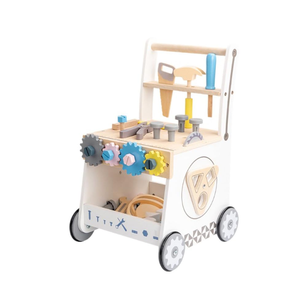 Holz-Lauflernwagen für Kleinkinder, Werkzeugbank-Spielzeug mit Schrauben und Muttern