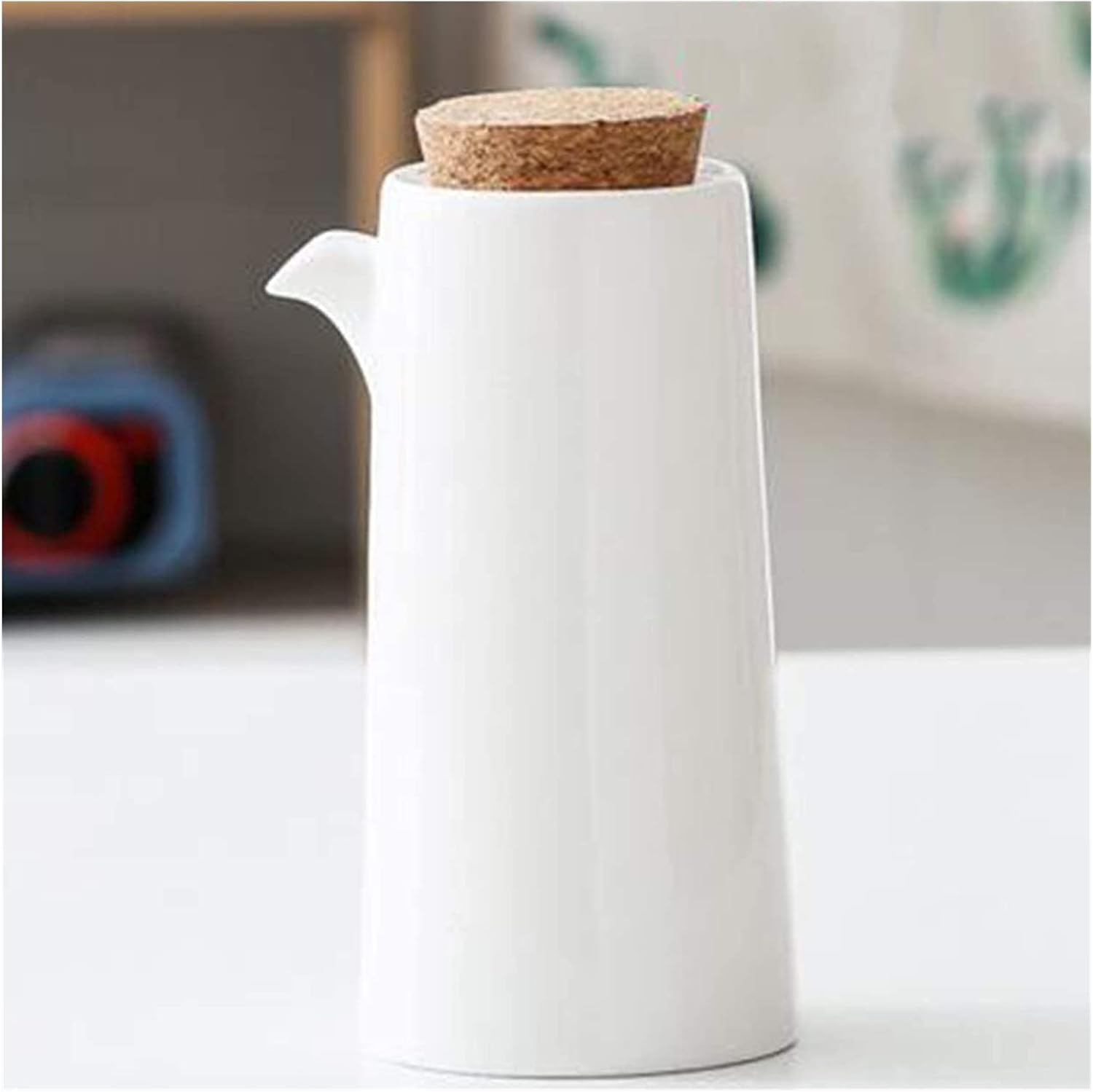 Vinegar Bottle Anti-Leakage Ceramic Oil Dispenser Bottle - White Ceramic Oil and Vinegar Soy Sauce Maple Syrup Dispenser Bottle Jar for 350ml / 490ml