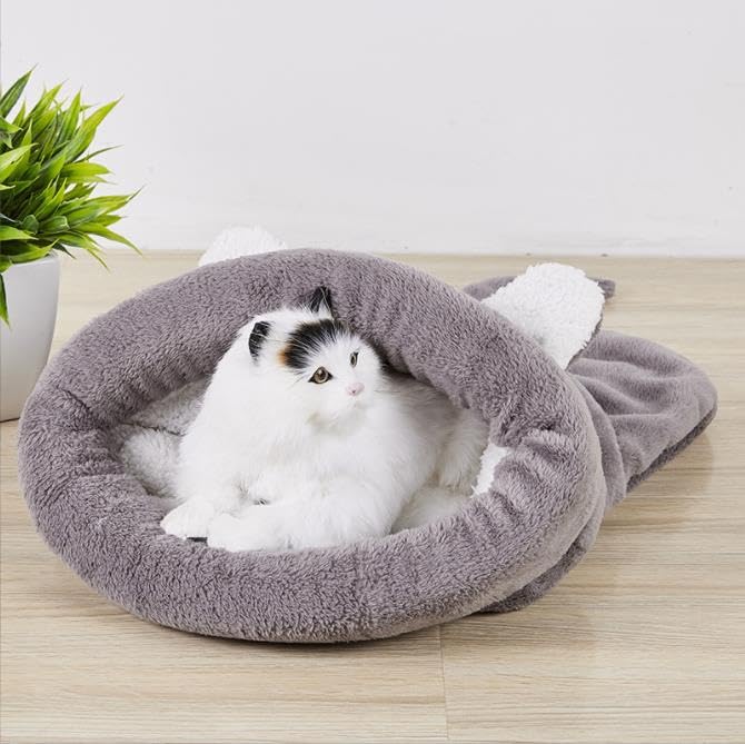 NNOVAT Weicher Fleece-Schlafsack für Katzen, weicher Plüsch, selbstwärmend, waschbar, Katzenbetten, Kuschelsack, Decke, Matte, Kitty-Sack, Hundenest, Höhle, Haus, Katzenkissen, Kätzchen, Welpenbett,