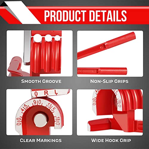 Flexzion Tube Bender Tool - Manual OD Tubing Bending 3 Size 1/4" 5/16" 3/8" 180 Degree Lever Type Heavy Duty Bend Copper Brass Aluminum & Soft Metal for HVAC Water Gas Pipe Automotive Plumbing (Red) - Image 4