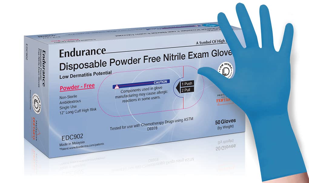 Saf-CareEndurance Disposable Nitrile Exam Gloves, Blue, 11.5 Inches Extended Cuff, Heavy Duty 8 Mil Powder-Free