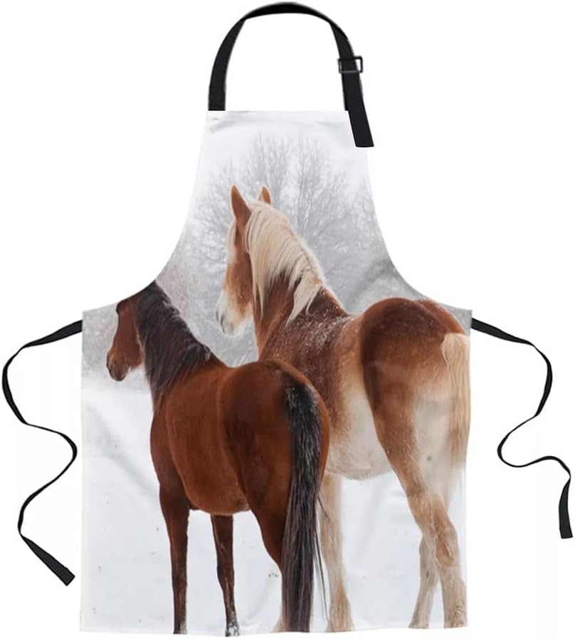 Horse Snow Scene Animal Printed Kitchen Cooking Baking Aprons Canvas Sleeveless for Women Man Kids Home