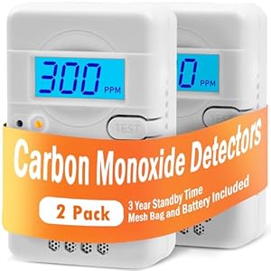 Carbon Monoxide Detector, Carbon Monoxide Monitor with up to 3 Years Standby Time, 0-999 CO Detector Range, 85dB Loud Carbon Monoxide Detector(Mesh Bag, Batteries Included),2 Pack