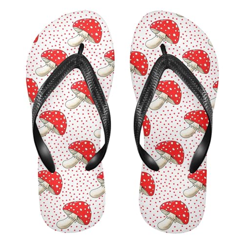 Mushroom Polka Dot White Flip Flops for Beach Thong Sandals Anti-slip Lightweight Beach Shoes for Travel Summer Outdoor