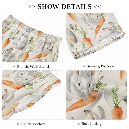 ALAZA Watercolor Rabbit Bunny Carrot Pajama Shorts Sleep Shorts Pant Lounge Pajama Bottoms Elastic Waist with Pockets3