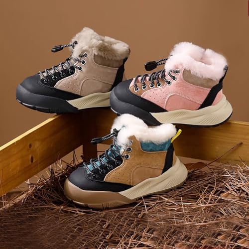 Kids Fuzzy Lined Sneakers Winter Warm Lace Comfy Sport Shoes Outdoor Flat Non Slip Boys Girls Thick Ankle Boots3