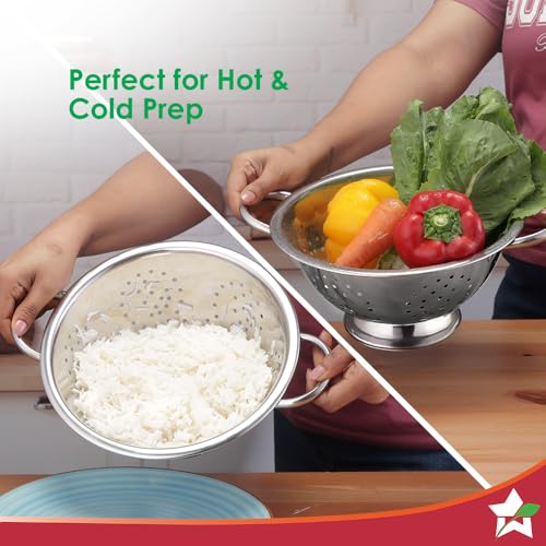 Image of Wonderchef Ambrosia Rice and Vegetable Strainer| 3 L Capacity | Food-Grade Stainless-Steel |Multi-Purpose Kitchen Tool - for Straining & Rinsing Rice, Veggies, Pasta | Easy to Clean | 1-Year Warranty