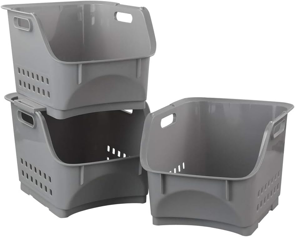 Cadineer 3tier Grey Stackable Storage Basket Kitchen Stacking Storage