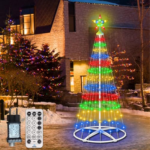 HELESIN Éclairage de Sapin de Noël à LED, Guirlande Lumineuse de Noël à 204 LED 12 Modes, Minuterie pour Sapin Lumineux pour Décorations IntéRieures et Extérieures (Multicolore avec Support)