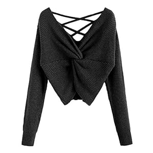 ZAFUL Gebreide trui voor dames, geknoopt kruis, druppels, schouders, gebreide trui, geknoopt bovenaan, sweatshirt, pullover, j