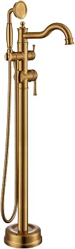 Freestanding Bathtub Faucet Gold Floor Mount Brass Tub Filler with Hand Shower 1005BG QC1