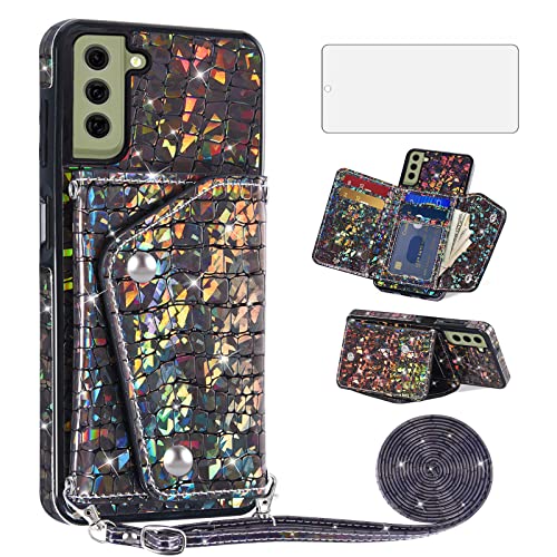Coque Samsung S21 FE 5G paillettes avec porte-carte pour simplifier vos sorties