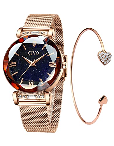 CIVO Relojes de mujer de acero inoxidable analógicos, elegantes, diseñadores, impermeables, clásicos, para vestidos casuales, relojes de pulsera para mujer