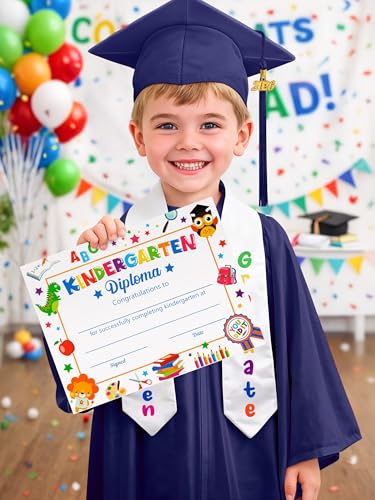 Image of QZYL Kindergarten Graduation Cap and Gown Set, 2026 Congrats Grad Outfit with Tassel & Certificate for Kindergarten