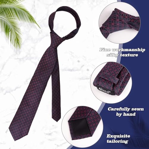 Image of Alizeal Mens Vintage Solid Plaid Tie with Pocket Square 3.15inches Necktie Set