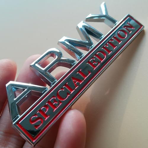 Image of Generic Army Special Edition Emblem with Strong Adhesive, Army Car Emblem 3D Badge Decal Car Truck Replacement Compatible with Universal Vehicle, Car, Truck, SUV (Silver Red)