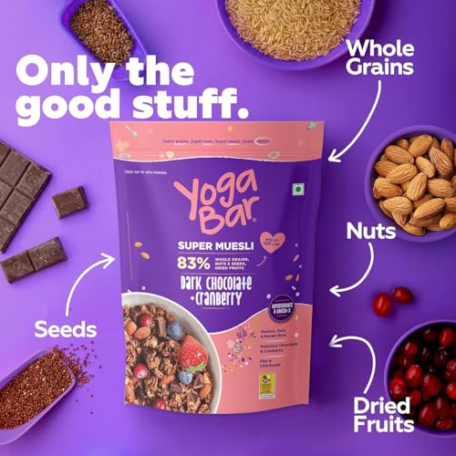Image of Yogabar Wholegrain Breakfast Muesli Combo | Fruits, Nuts and Seeds 700gm | Dark Chocolate Cranberry 700gm | Nuts + Seeds, Dried Fruits, Whole Grains