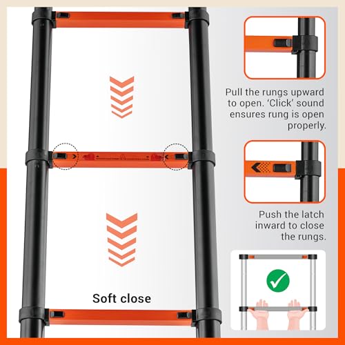 Image of Bathla 18.5 Ft A-Type Foldable Steel Telescopic Ladder with Support Wheels | Portable, Compact & Multipurpose Ladder for Home, Industrial and Outdoor Use