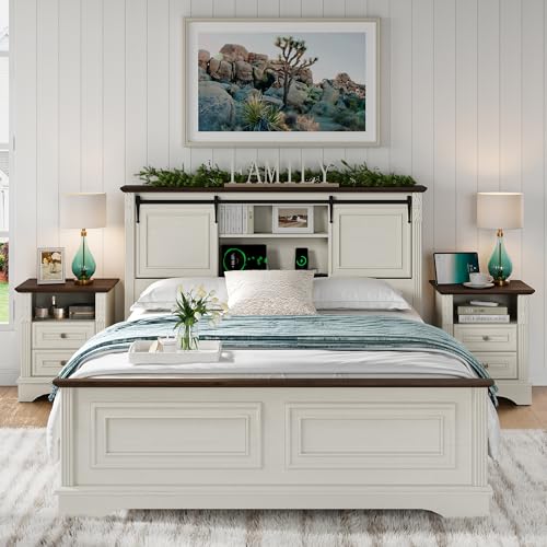 BLANKSPACE Antique White Queen Size Bed Frame with...