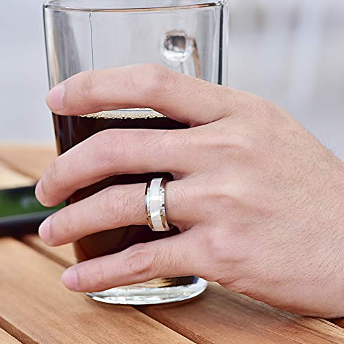 Vakki 8mm Tungsten Wedding Ring for Women Natural Abalone Shell/Mother of Pearl/Lapis Lazuli Inlay Promise Ring Beveled Edge Comfort Fit Size 6-142