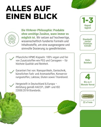 Citrus Bergamot - 120 Kapseln hochdosiert mit je 750 mg Extrakt - Premium: 30% Polyphenole - Kreuzung aus Zitronatzitrone & Bitterorange - Vegan, ohne unnötige Zusätze
