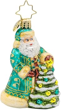 Christopher Radko Hand-Crafted European Glass Christmas Tree Decorative Ornament, Santa's Tinsel Touch Gem