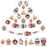 SUNNYCLUE 1 Box 32Pcs 8 Styles Alloy Charms Colorful Hamburger Chips Drinks Chocolate Donut Pizza...