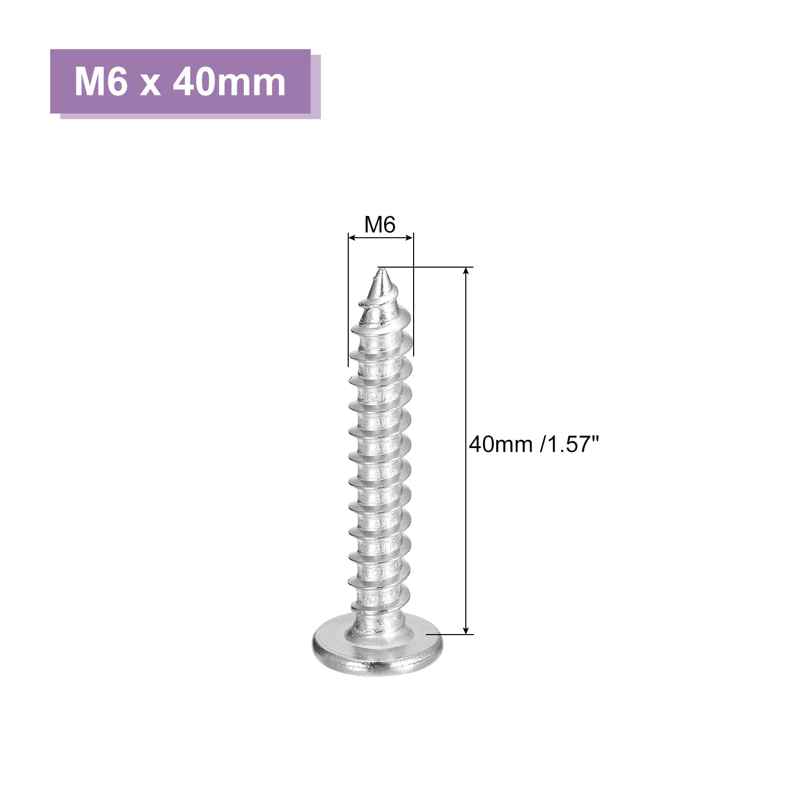 QUARKZMAN Viti Autofilettanti a Testa Piana Phillips M6x40mm, Viti di Fissaggio a Croce in Acciaio Inossidabile 304, Argento, Confezione da 100